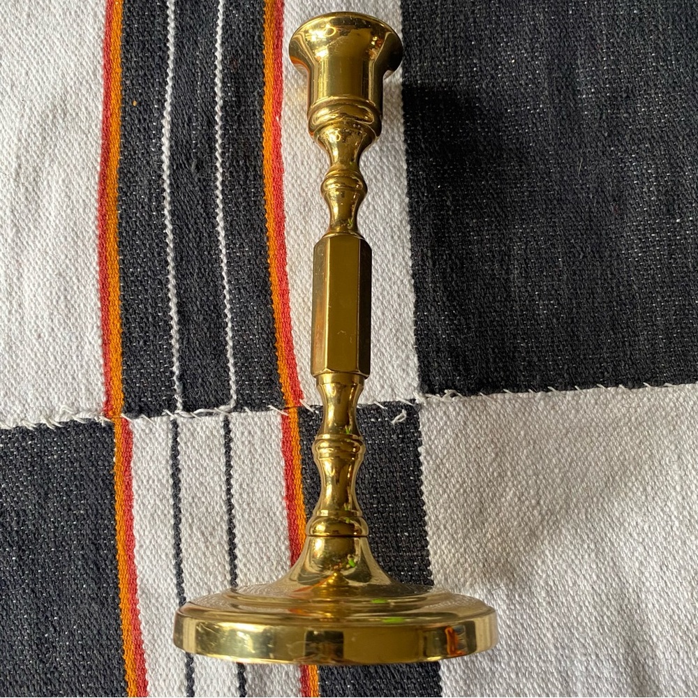 Vintage Solid Brass Candlestick holder. Medium size. Signed CM. 7”x3 1/4”